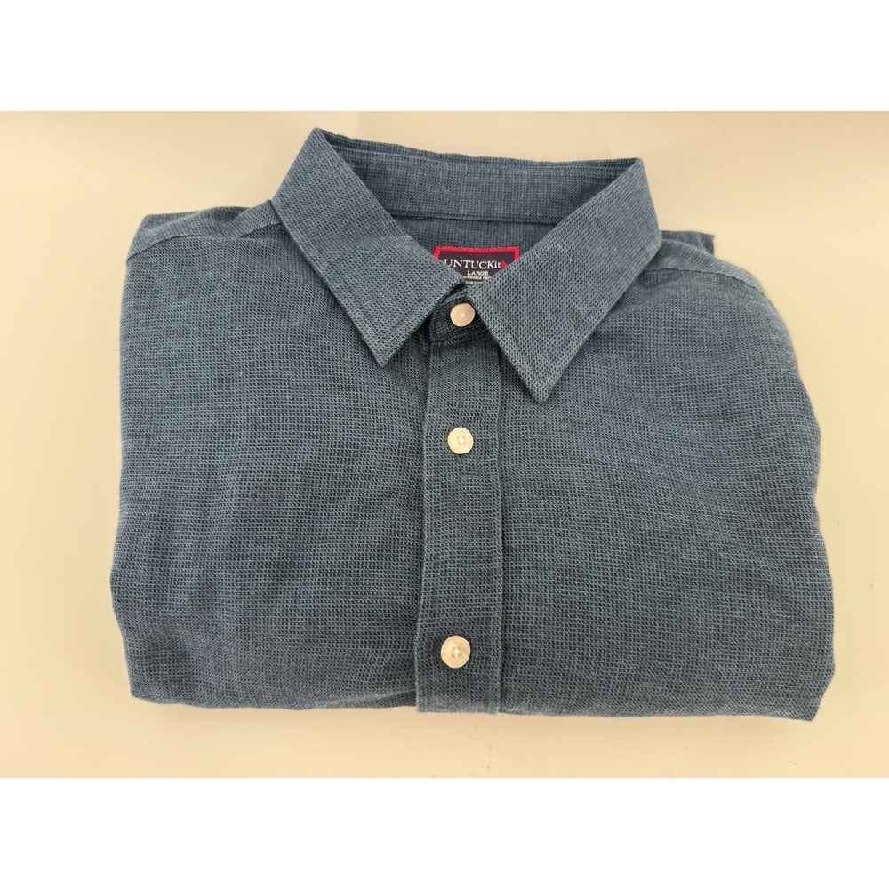 UNTUCKit Veneto WF Shirt Mens L Blue Solid Long Sleeve‎ Button Up Wrinkle Free